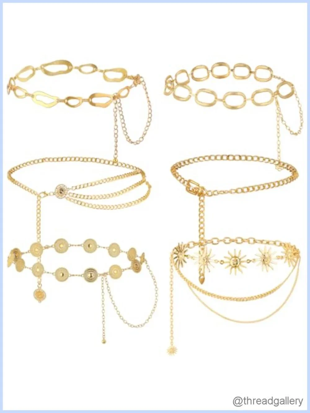 6 Pc Alloy Waist Chain Belt Set Multi Layer Adjustable Body Belly Chain